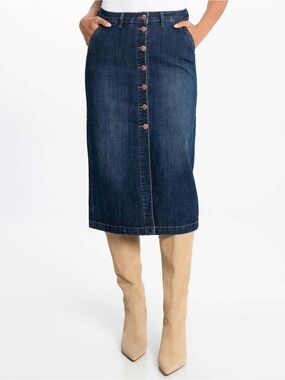 Lois Denim Western Longline Straight Button High Rise Daisy Festival Midi Skirt